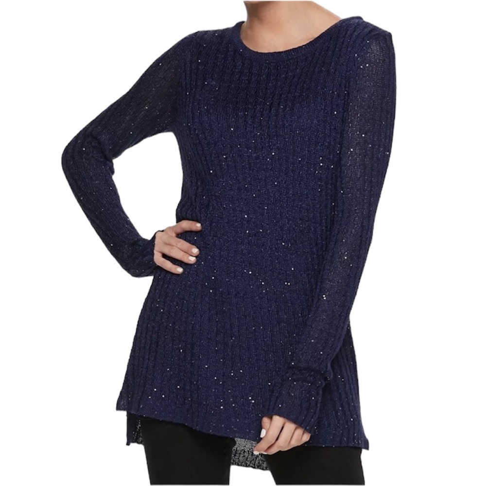 🦋 5/$25 - Apt. 9 Sequin Mock-Layer Tunic Sweater in Navy Blue - Size XS
